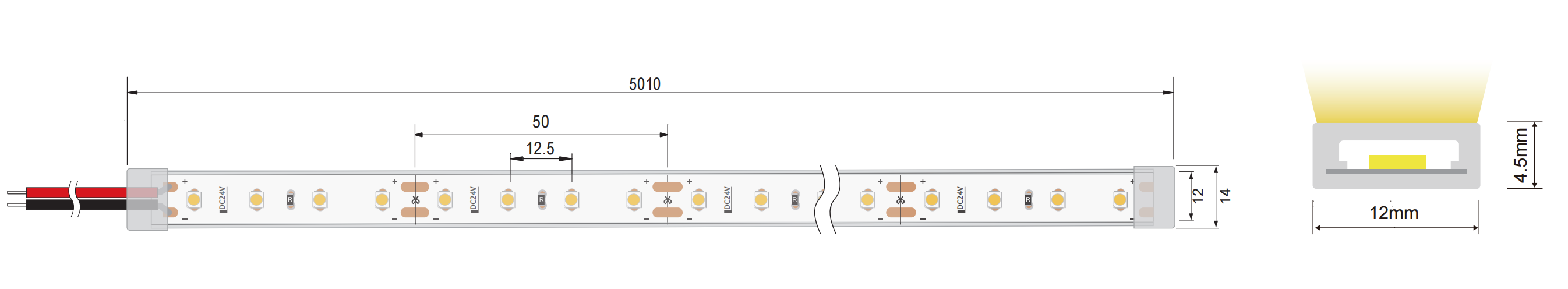 Single Color Sauna LED Strip Dimension